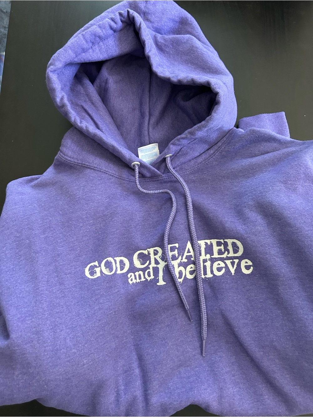 Port and Company Purple "God Created and I Believe" Hooded Sweatshirt